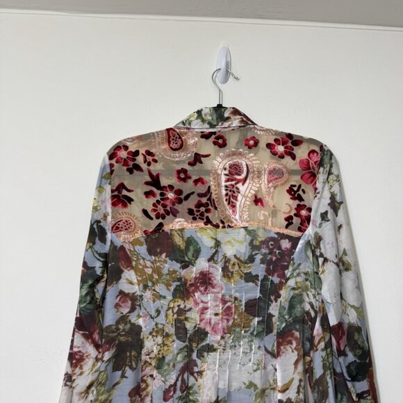 Aratta Silent Journey Silk Blend Floral Button Front Flowy Tunic Top Size M - Picture 5 of 9